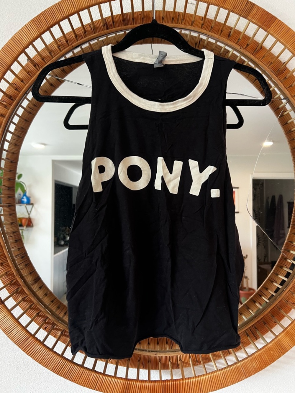 PONY Black Graphic Tank Top with White Trim